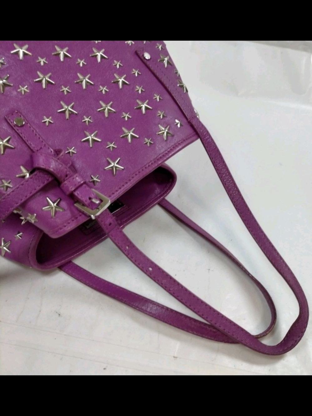 EUC Authentic Jimmy Choo Sasha S Star Studded Leather Tote Bag - Purple - Picture 2 of 9